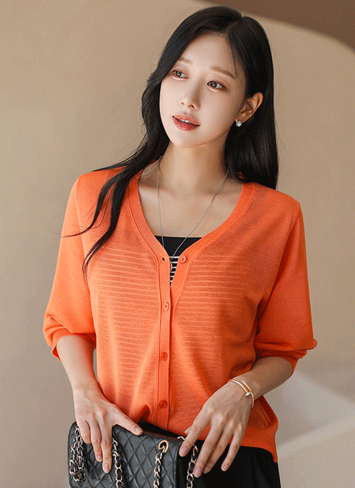 썸머 시스루 린넨 블렌딩 심플 베이직 무지 V넥 가디건