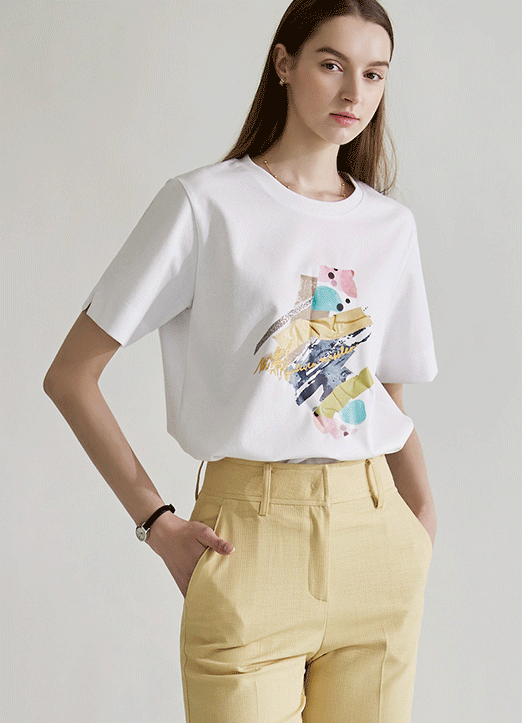 [Theonme] 멧걸리 콜라쥬 컬러 드로잉 프린팅 티셔츠