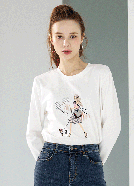 [Theonme] 핫픽스 두건여인 나염 라운드 티셔츠