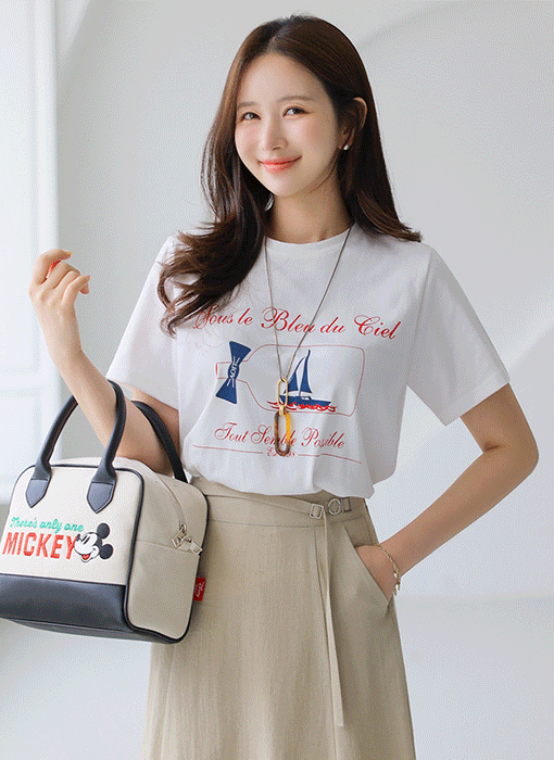 레나드 리본 보틀 바토 레터링 프린팅 티셔츠