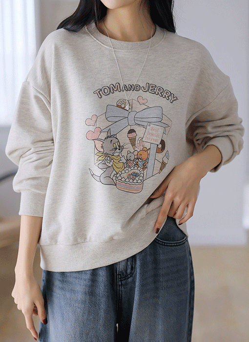 [Theonme] 톰앤제리 프린팅 루즈핏 라운드 맨투맨 티