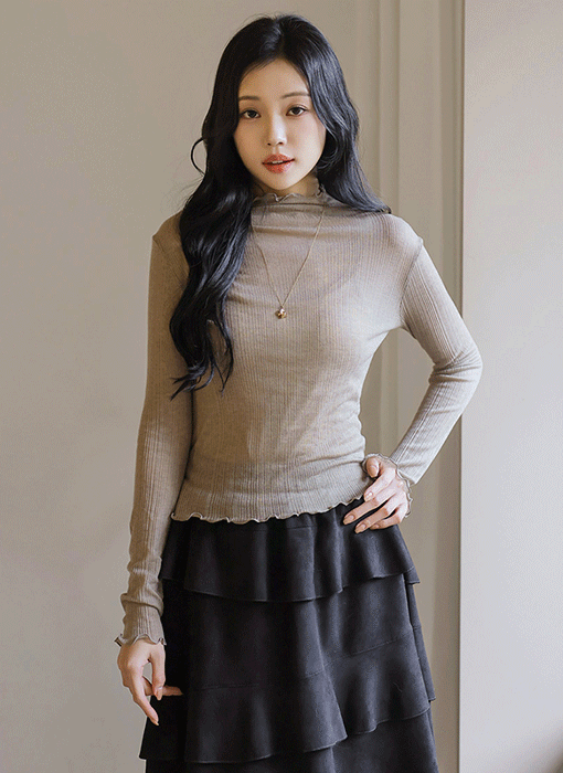 [Theonme] 세이즈 여리 시스루 잔골지 링클 러플 반목 티셔츠