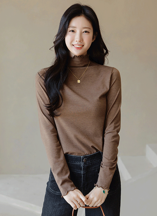 지에이 물결 라인 심플 베이직 폴라 티셔츠