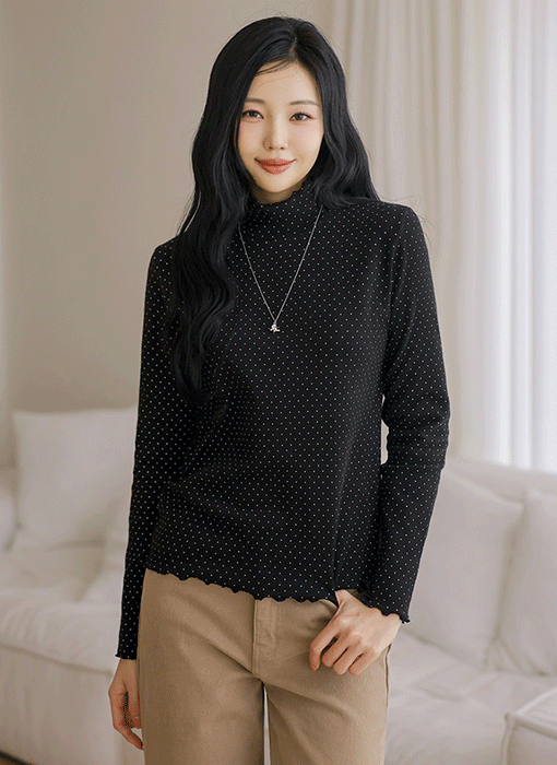 [Theonme] 온리프 도트 피치기모 러플 폴라 티셔츠