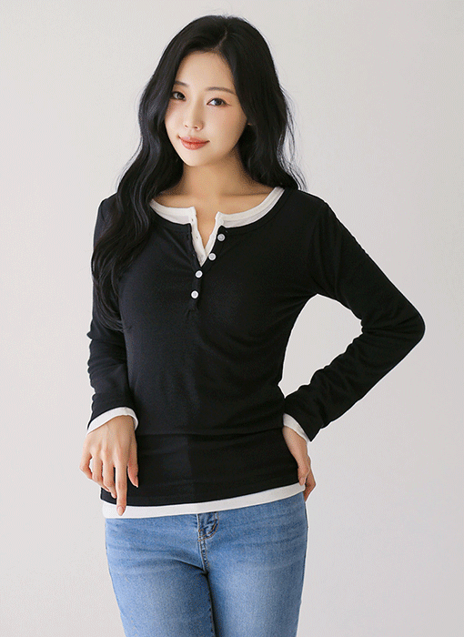 [Theonme] 브리온 버튼넥 내추럴 슬림핏 티셔츠