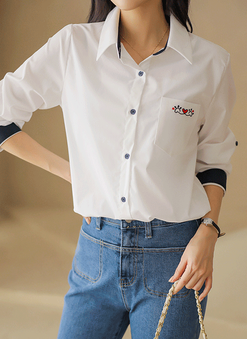 퍼피아 강아지 하트 자수 포인트 머플러SET 배색 남방 셔츠