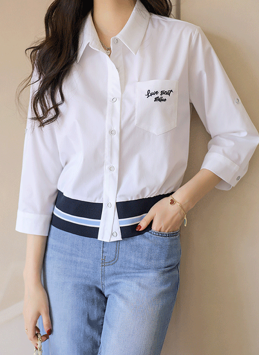 밴딩 배색 롤업 7부소매 셔켓 셔츠 남방