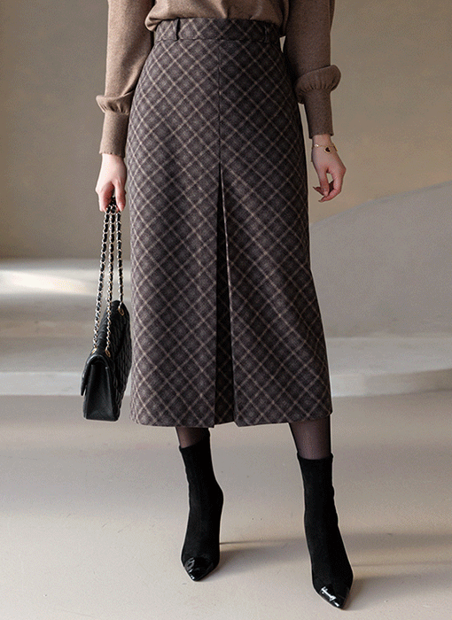제레나 백 밴딩 다이아 타탄 체크 롱 H라인 펜슬 스커트