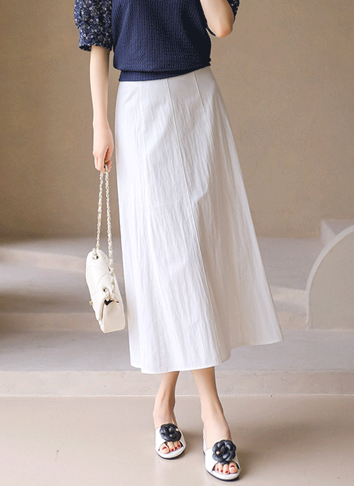 절개 포인트 A라인 플레어 쿨링 사각사각 롱 스커트