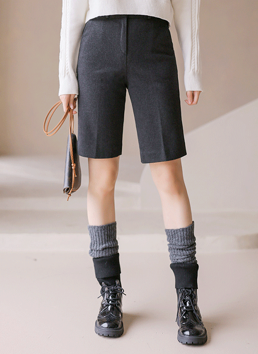 세비안 옆트임 헤링본 5부 반바지 슬랙스 팬츠