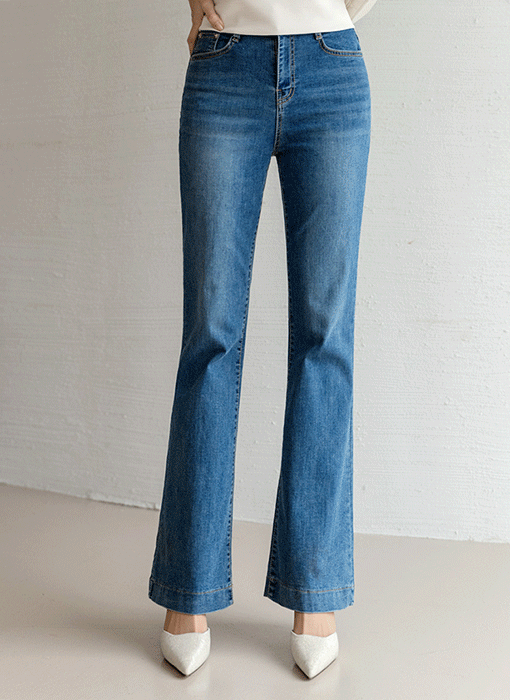 젤리브 스텝 블루 히든 밴딩 슬림 부츠컷 데님 팬츠