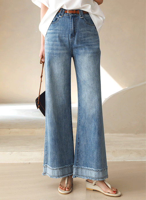 [Theonme] 제스딘 롤업 워싱 디테일 세미 와이드 데님 팬츠