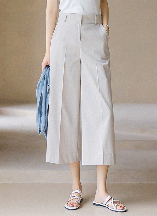(55-77) 8부 일자 통 세미 와이드 백밴딩 심플 모던 슬랙스 팬츠